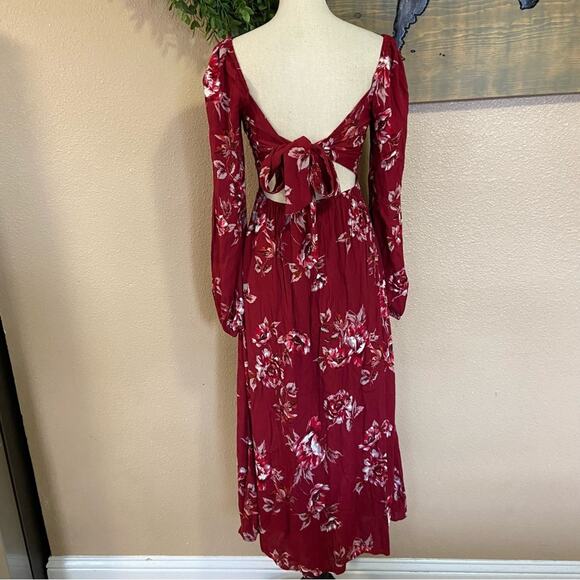 NWOT Lulus Total Perfection Burgundy Floral Print Tie-Back Midi Dress - Picture 11 of 11